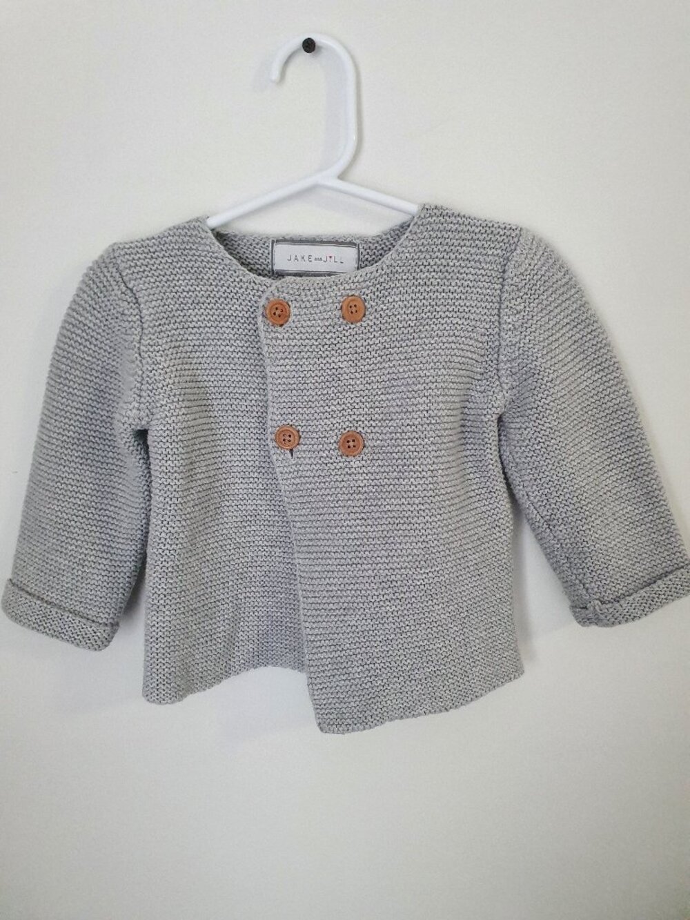 Jake and Jill Grey Double-Breasted Knit Baby Sweater - Size 6-12 Months